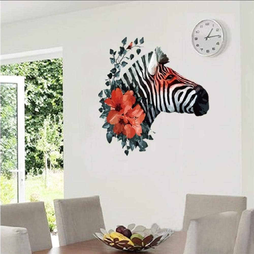 * Self Adhesive Wall Sticker Decorative DIY Decal Black Zebra Red Flower 3D Art Wall Stickers Bedroom Dining Living Room Wallpaper size 50x60