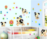 Happy Dogs and Flowers Leaves Wall Decal Home Sticker Ay7036