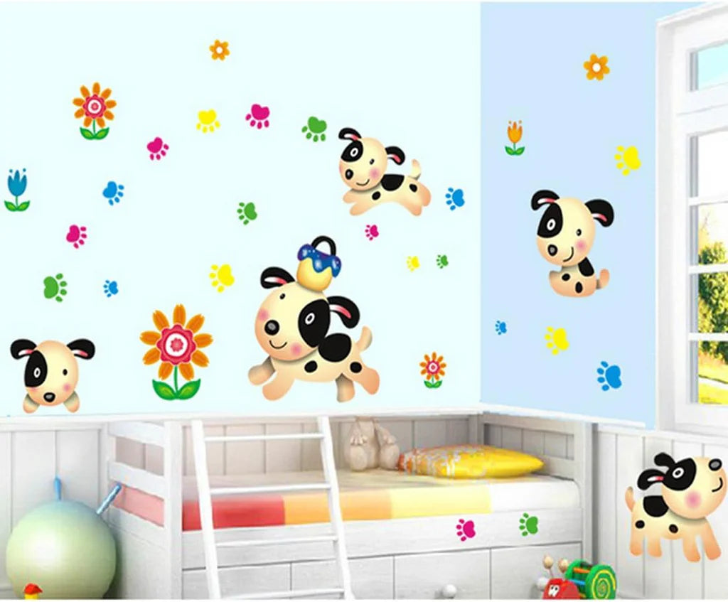Lovable Dogs Movable Wall Stickers PVC Transparent Film Baby Room Decorative Cute Cartoon Wall Stickers In Home Decoration size 50x70  xy8069