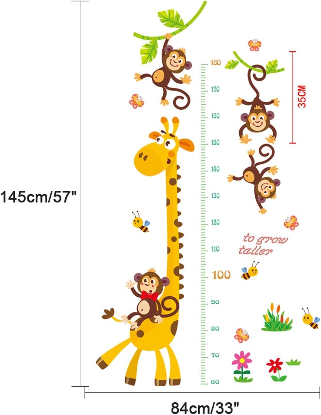 Kids Giraffe Growth Chart Wall Sticker Height Chart Kids Wall Ruler Roll Up Height Chart Portable For Bedroom Nursery Decoration size 50x70 sk7196