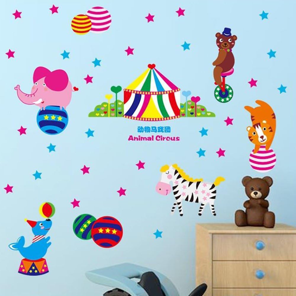 Best Of Best - calcomanía decorativo para pared, diseño de estrellas de circo de animales, extraíble, PVC, murales de papel pintado para niñas, niños, cuarto de estar, baño, cocina, sala de juegos, decoración size 30x45 xl3047