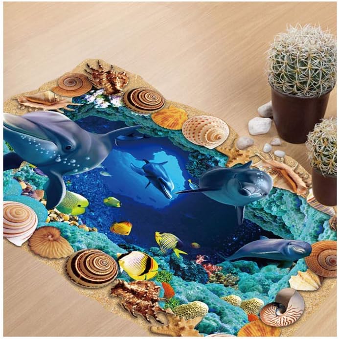 3D Seafloor Cave Home Decor Sticker PVC Material Self-adhesive Removable Sticker Living Room Bedroom Kindergarten Wall Background Decorative Wall Sticker  xl8126 60cm x 90cm