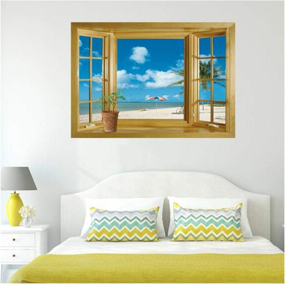 Oulensy 3D Window Scenery Beautiful Sea Beach View wall sticker fake window poster decorative poster Home Decor Vinyl Art Decal Mural  size 60x30  ncs0026  Wall Decor Sticker