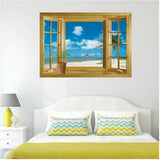 Oulensy 3D Window Scenery Beautiful Sea Beach View wall sticker fake window poster decorative poster Home Decor Vinyl Art Decal Mural  size 60x30  ncs0026  Wall Decor Sticker