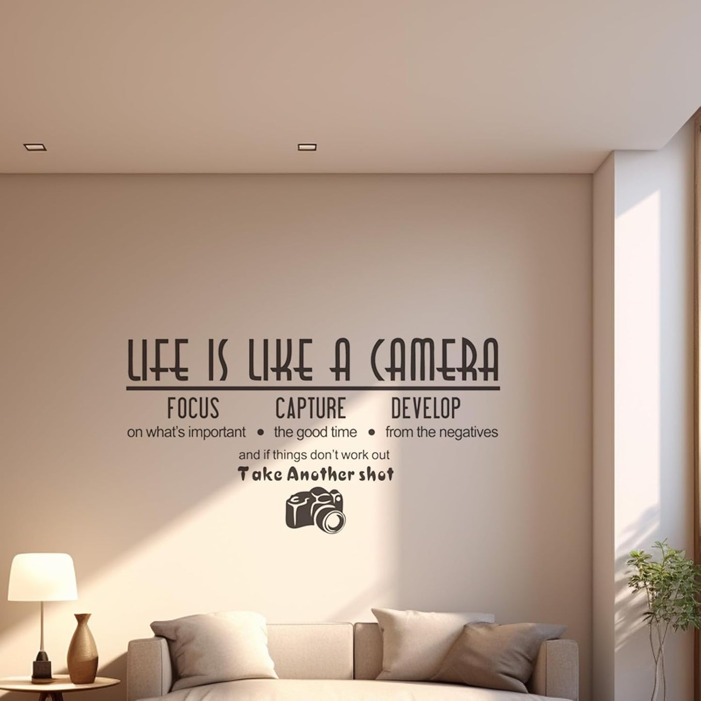 Wall Sticker, Art Life is Like a Camera Wall Stickers Decals, Vinyl Decal Photography Quote Motivational Removable Wall Decor for Bedroom Living Room, size  30x50 dzr20002