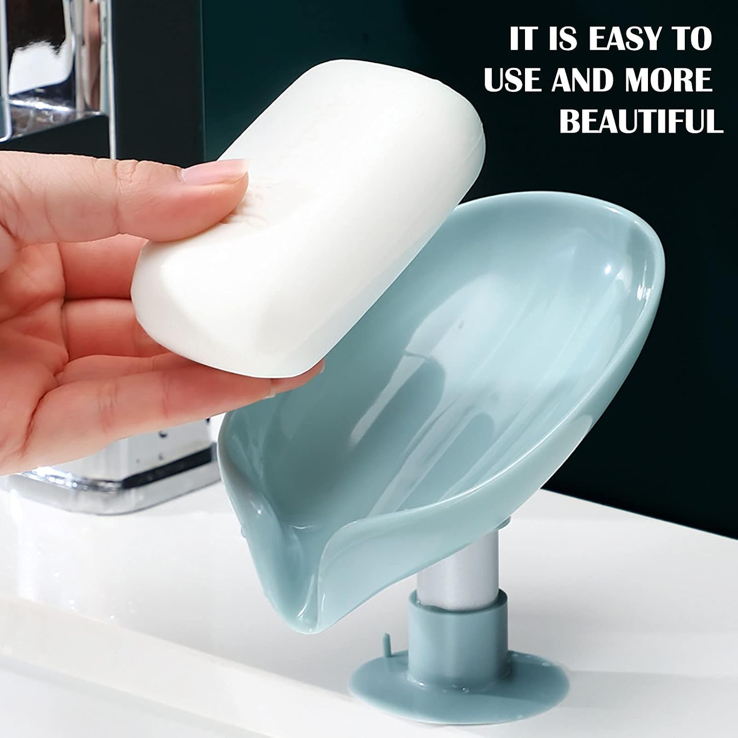 Leaf Shape Hydraulic Soap Dish with Drainage, Suction Cup Soap Holder Stand for Bathroom & Kitchen