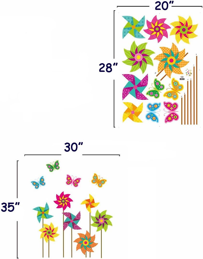 DNVEN 30 inches x 35 inches Windmill Butterflies Removable PVC Flowers Wall Decals Stickers Decor for Girls Rooms Bedroom Nursery size 50x70 jm8326