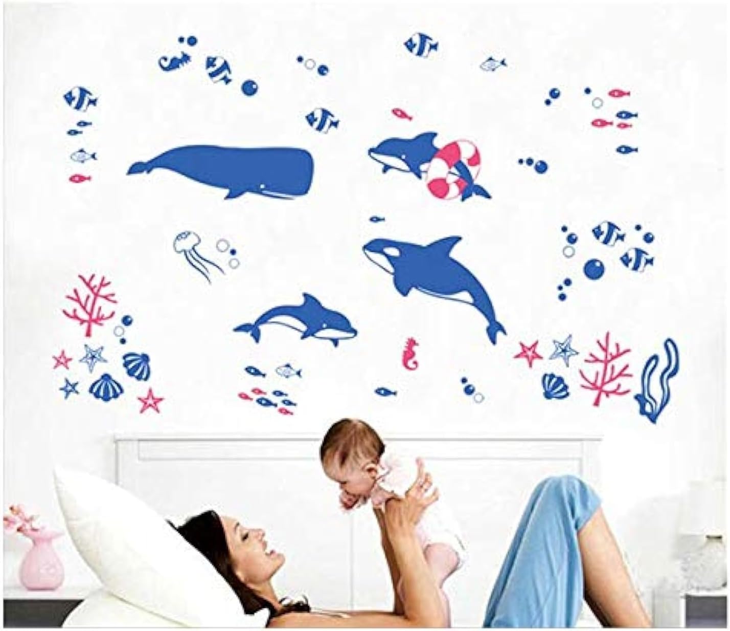 Kids nursery baby room decor DIY Whale Fish Underwater Wall Sticker Removable Decals size 50x70 dm4560009