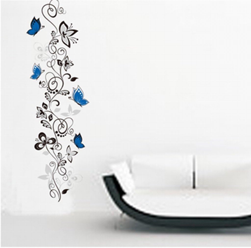 Wall Stickers Large Size PVC Art Decoration Removable Blue Butterfly Black Cane for Wedding Room Home Decals Mural Restaurant Bedroom Sitting Room Sofa TV Background by Kamay' size 50x70cm  ncs013