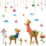 Sticker mural rêve couple cerf classe maternelle dessin animé canapé fond mur chambre des enfants size 50x70 xls7191