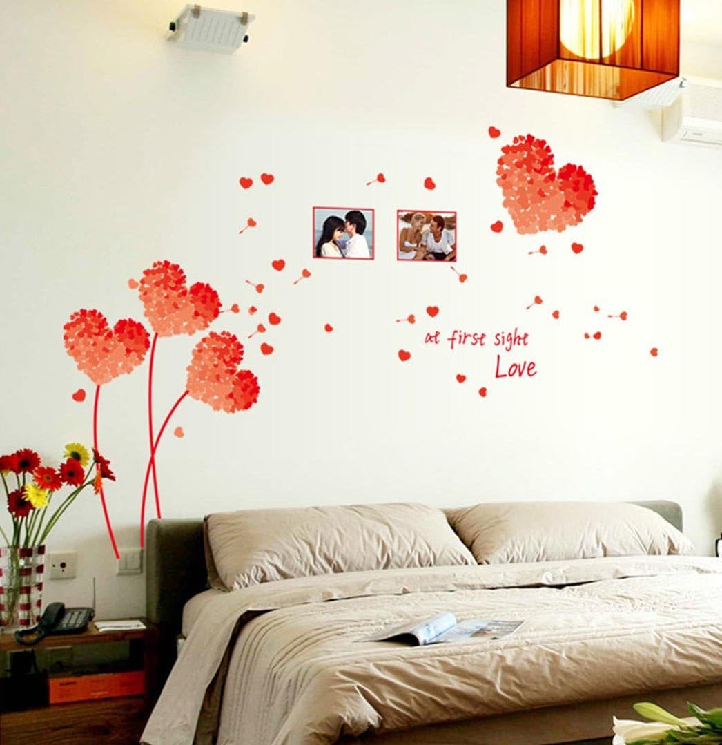 BIBITIME at First Sight Love Valentines Day Photo Frame Wall Stickers Couple Lovers Bedroom Heart Flower Picture Frame Vinyl Decal for Living Room size 50x70 ay7176e
