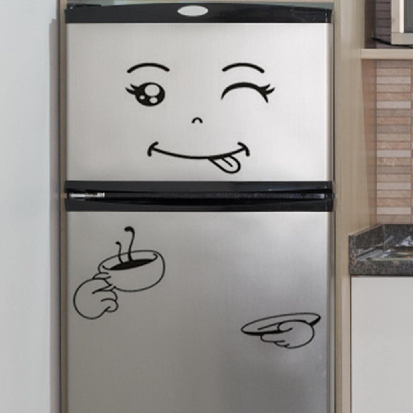 Cute Fridge Wall Sticker, Sunglasses Smile Fridge Sticker, Cute Sticker Fridge Happy Delicious Face Kitchen Fridge Wall Refrigerator Pvc Stickers Art Wall Decal Home Decor size 3x60 dz0250