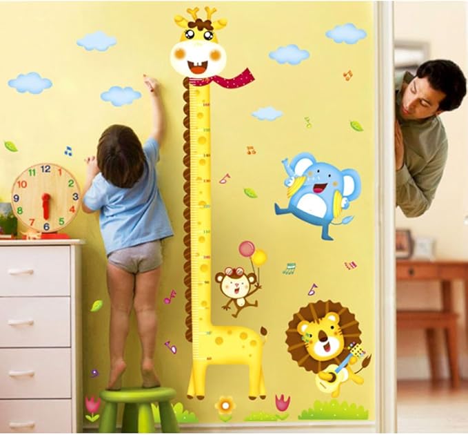 Cartoon Animals Growth Chart Wall Stickers Height Measurement Removable Wall Decals Home Decor Art Mural Baby Boys Girls Kids Bedroom Kitchen Room Decoration  size 60x90 xy1105