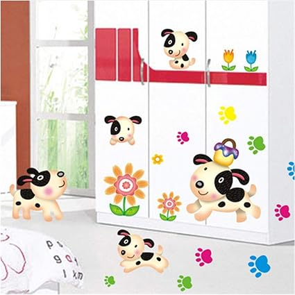 Lovable Dogs Movable Wall Stickers PVC Transparent Film Baby Room Decorative Cute Cartoon Wall Stickers In Home Decoration size 50x70  xy8069