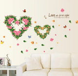 BIBITIME 2 Romantic Flower Hearts Meet "Love at First Sight" Valentines Day Vinyl Quotes Butterfly Lovers Wall Decals Sticker size 45x60 ay6014