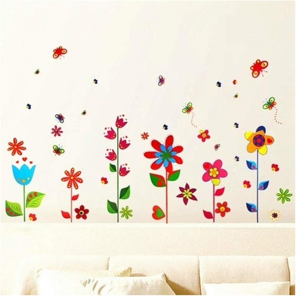 Colored Flowers Butterflies Premium Wall Stickers XY8040