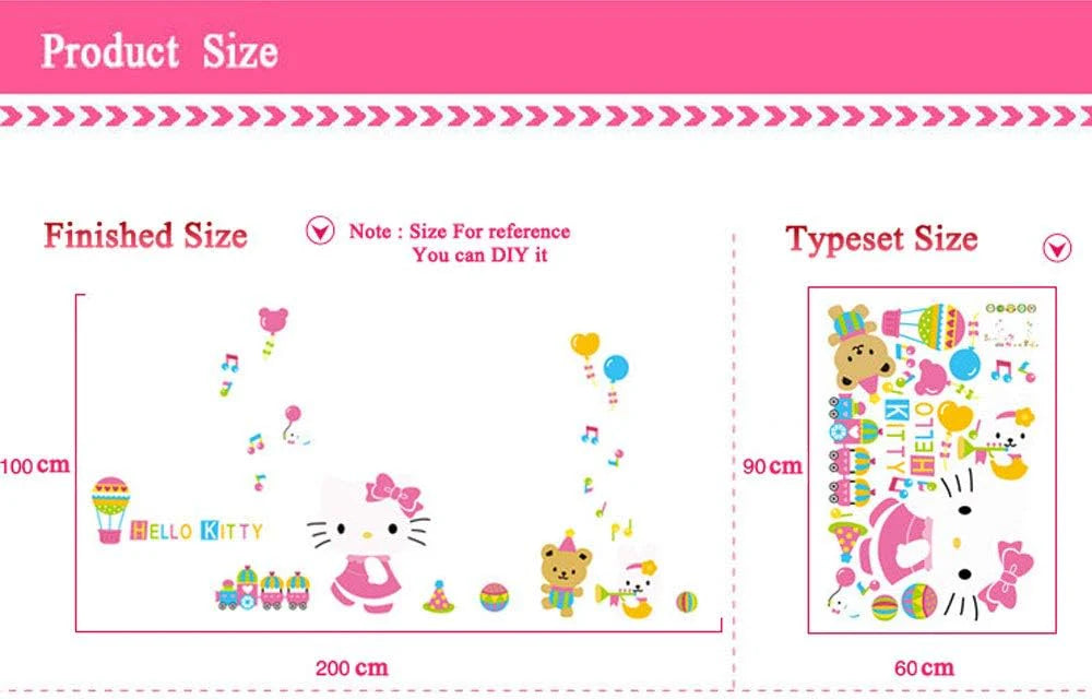 Crystal Kids Hello Kitty Children's Room Decoration Gift Wall Decor Self-Adhesive PVC Wall Sticker size 60x90 xl8027