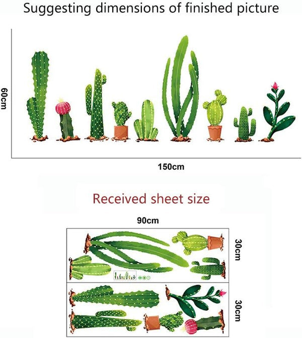 Xh9312 Green Cactus Potted Plant Wall Decal, Nature Tropical Leaf Wall Sticker for Kids, DILIBRA Removable DIY Art Murals Wall Decor for Bedroom Living Room Nursery Bathroom Home Decoration