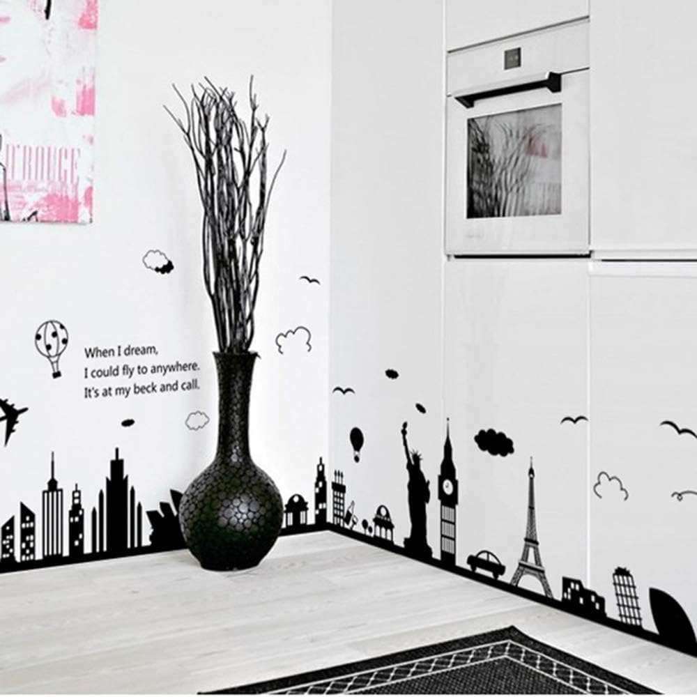 City Scene Eiffel Tower Statue of Liberty Wall Stickers, Living Room, Bedroom, Removable Wall Stickers, Wall Pictures 9214  60x90