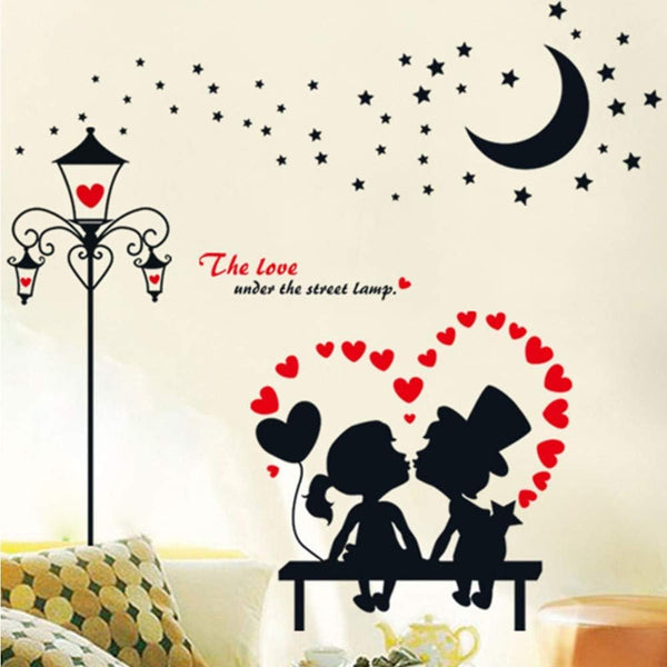 Ay9266 European Style Street Lamp Kissing Girl Boy Wall Sticker Black Home Couple Bedroom Love Decoration Removable Stars Moon Mural