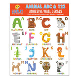 Animal ABC & 123 Adhesive Wall Decals - JesPlay Wall Decor Stickers for Kids & Toddlers Include Alphabet, Letters & Numbers - Removable Wall Decals for Bedroom, Living Room, Nursery, Classroom  30x60cm