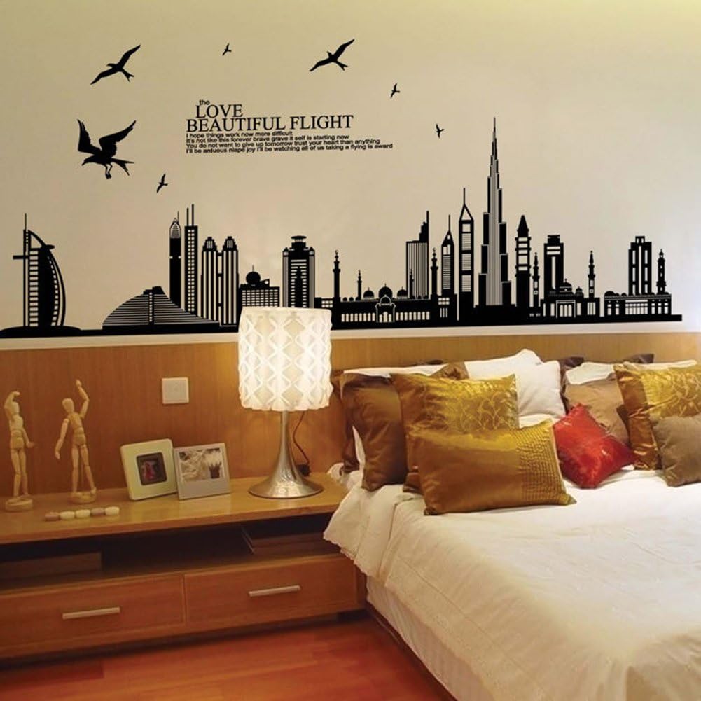 Dubai Buildings Wall Sticker Black Architectural Wall Paper PVC Removeable Wall Art Decor – Online Shopping Pakistan, Nail Art in Pakistan, Wall Stickers
