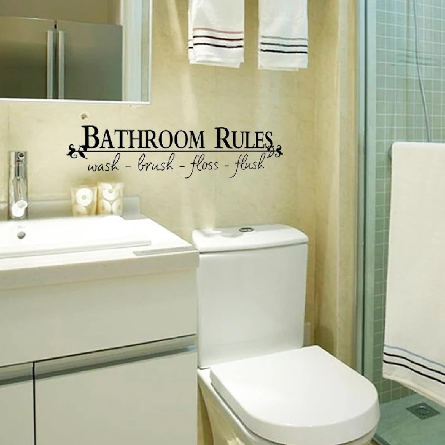 Bathroom Rules Wall Sticker, Minimalism Art Decals for Bathroom Door Home Decorations,PVC Mural Background Removable Stickers size 40x45 dz006