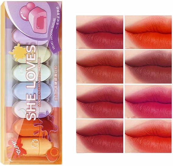 8pcs She Love Mini Bubble Gum Matte Lipsticks Set..