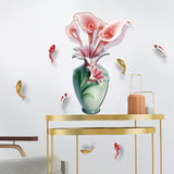 JAAMSO ROYALS Green Vase Witn Pink Flower Wall Stickers for Living Room Flowers, Floral Wall Stickers, Flower Sticker, Nature Wall Stickers, Garden Stickers for Walls of Home size 50x70 sk6135