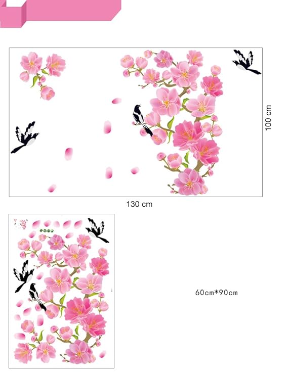 Decals Design 'Flowers and Magpie Birds Flying' Wall Sticker  size 60x90 df5089