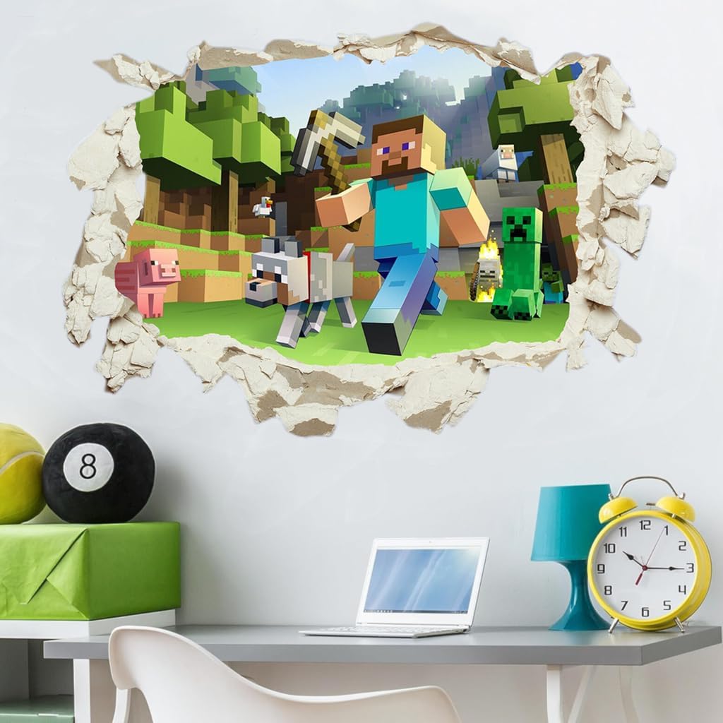 Minecraft Wall Decor, Kids Room Wall Decor, Wall Art Room Boys Bedroom Poster Mural Wallpaper Wall Stickers Gift size 50x70cm aw6022