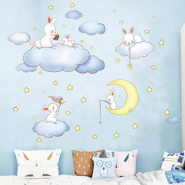 Rabbit sitting on clouds wall decal am9168