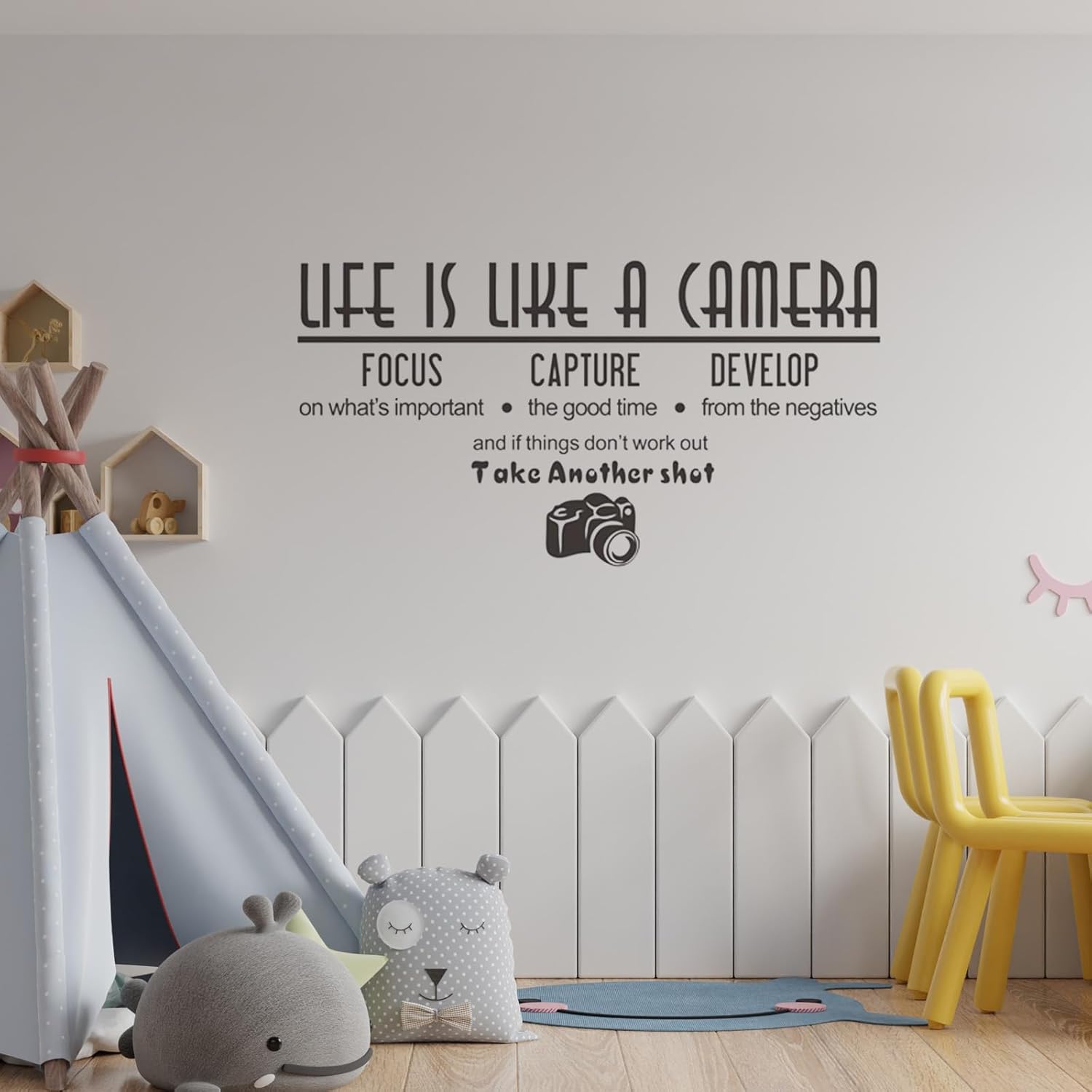 Wall Sticker, Art Life is Like a Camera Wall Stickers Decals, Vinyl Decal Photography Quote Motivational Removable Wall Decor for Bedroom Living Room, size  30x50 dzr20002
