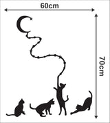Abstract Black Decal Cates Catch Moon with Rope wall Sticker for Home Decorative PVC Vinyl Wall Sticker size (30 Cm X 60 Cm) ld834