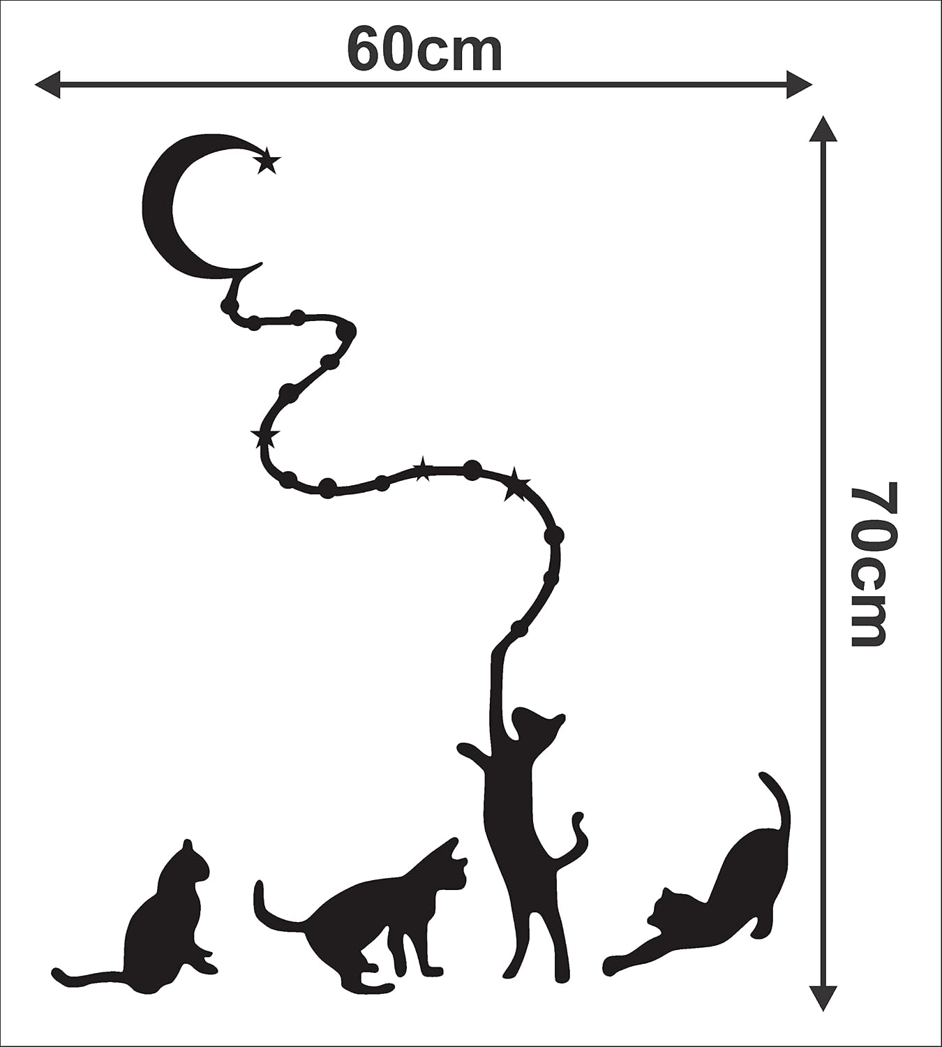 Abstract Black Decal Cates Catch Moon with Rope wall Sticker for Home Decorative PVC Vinyl Wall Sticker size (30 Cm X 60 Cm) ld834