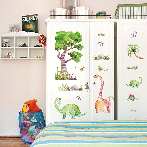 WandSticker4U® - Watercolour wall stickers for children DINOSAURES (126 x 61 cm) I decorative stickers animals tree colourful I wall sticker for children's room baby boy boy nursery decoration  size 60x90  hm92028
