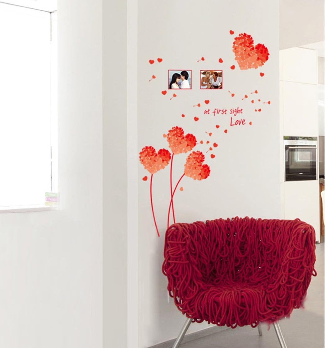 BIBITIME at First Sight Love Valentines Day Photo Frame Wall Stickers Couple Lovers Bedroom Heart Flower Picture Frame Vinyl Decal for Living Room size 50x70 ay7176e