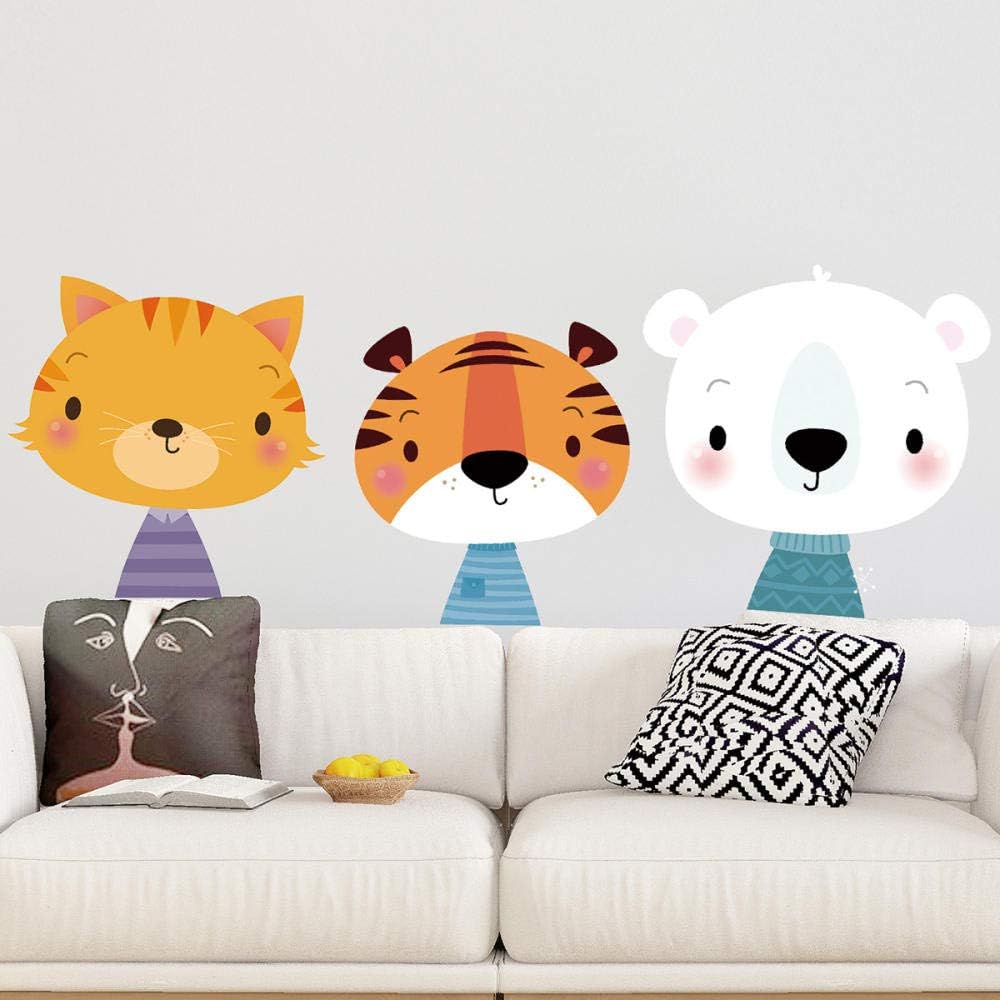 Nursery Wall Décor,Cartoon Animal Tiger Cat Dog Combination Wall Sticker Bedroom Living Room Cabinet Self-Adhesion Decorative Stickers,Wall Stickers for Kids,Kids' Baby Wall Stickers size 50x70 ay70733