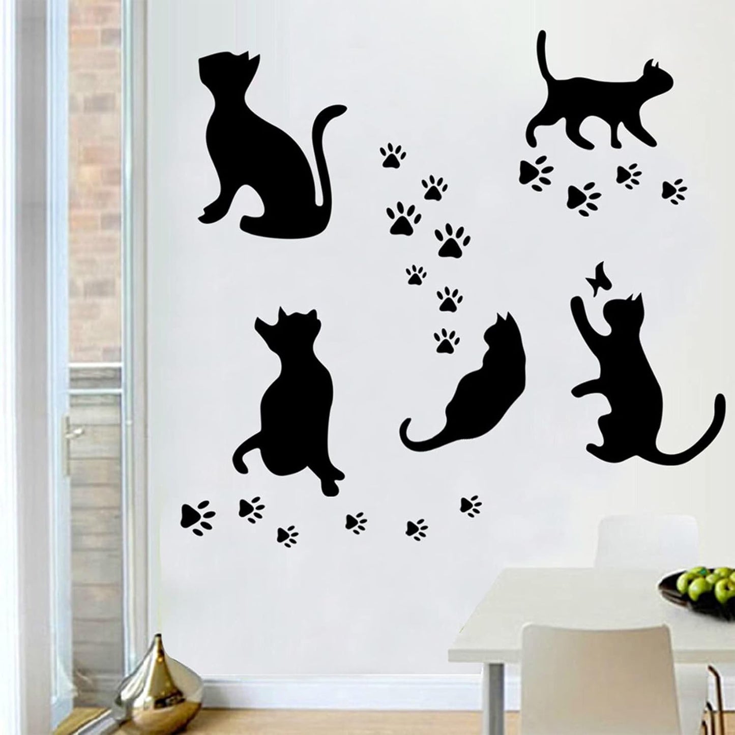 5 Pcs Black Cat Stickers Paw Patrol Party Wall Decal Butterfly Wall Decor, Removable Art Vinyl Door Decal Wallpaper for Family Bedroom Living Room Home Decorations size  30x60cm Nc1041