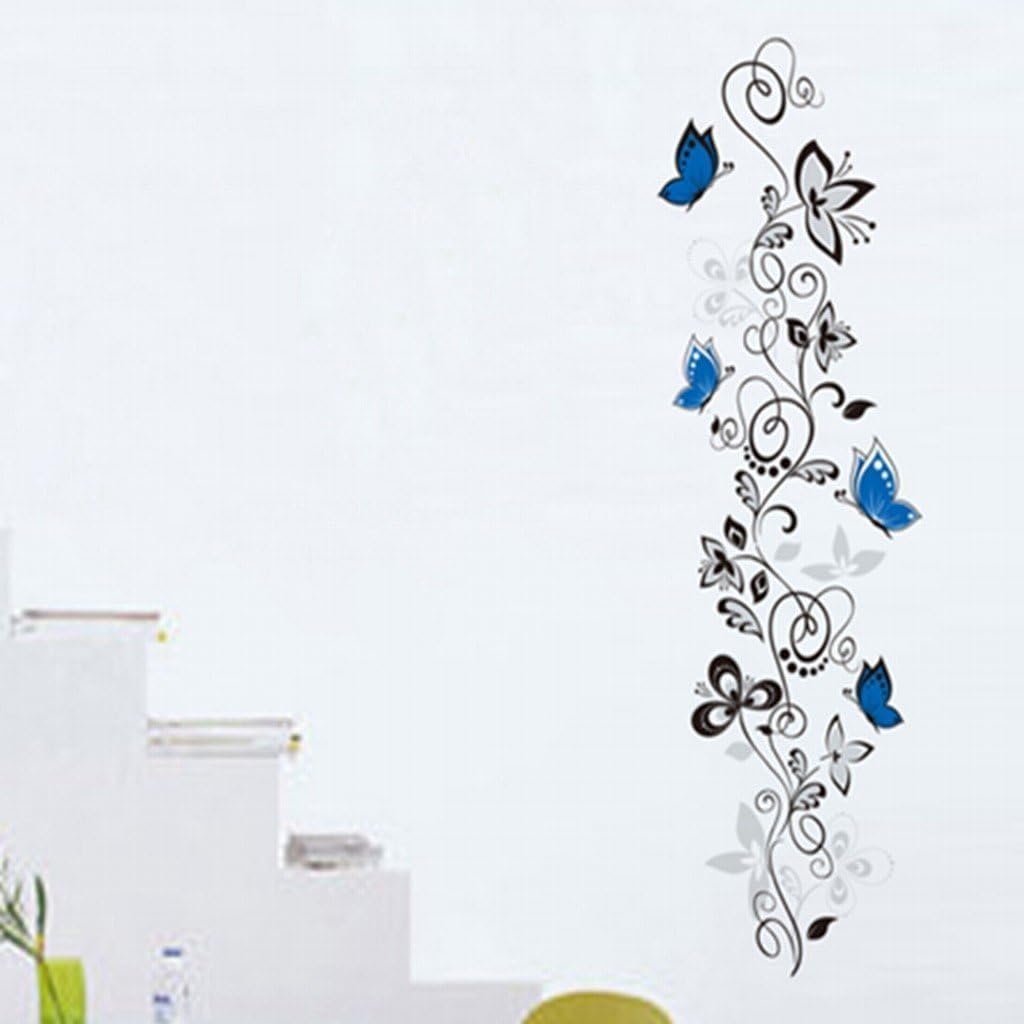 Wall Stickers Large Size PVC Art Decoration Removable Blue Butterfly Black Cane for Wedding Room Home Decals Mural Restaurant Bedroom Sitting Room Sofa TV Background by Kamay' size 50x70cm  ncs013