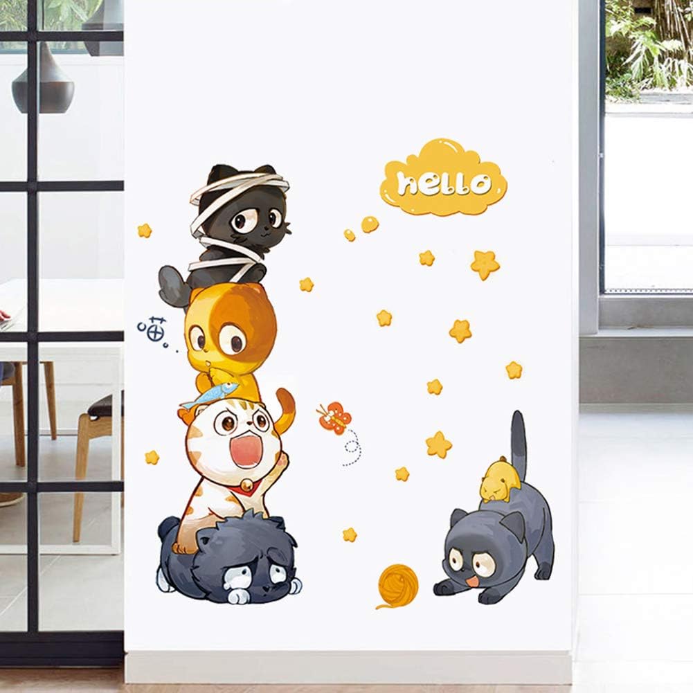 Cartoon Animals Wall Stickers DIY Children Mural Decals for Kids Rooms Baby Bedroom Wardrobe Door Decoration (Hello) size 60x90  xh9314