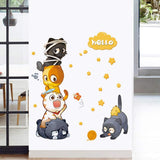 Cartoon Animals Wall Stickers DIY Children Mural Decals for Kids Rooms Baby Bedroom Wardrobe Door Decoration (Hello) size 60x90  xh9314