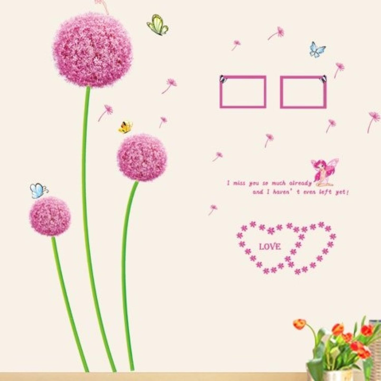 Indian Royals Pink Dendelion Flower Design Self Adhesive PVC Vinyl Wall Sticker size 45x60 ay6006b