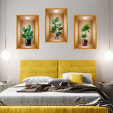 HOMSFOU 3 Pcs Potted Plants and Flowers 3D Wall Stickers 3D Living Room Entrance Bedroom Triptych Sofa Background Decoration Wall Stickers Potted Plants Home Sticker size  30x43cm Pack of 3 golden
