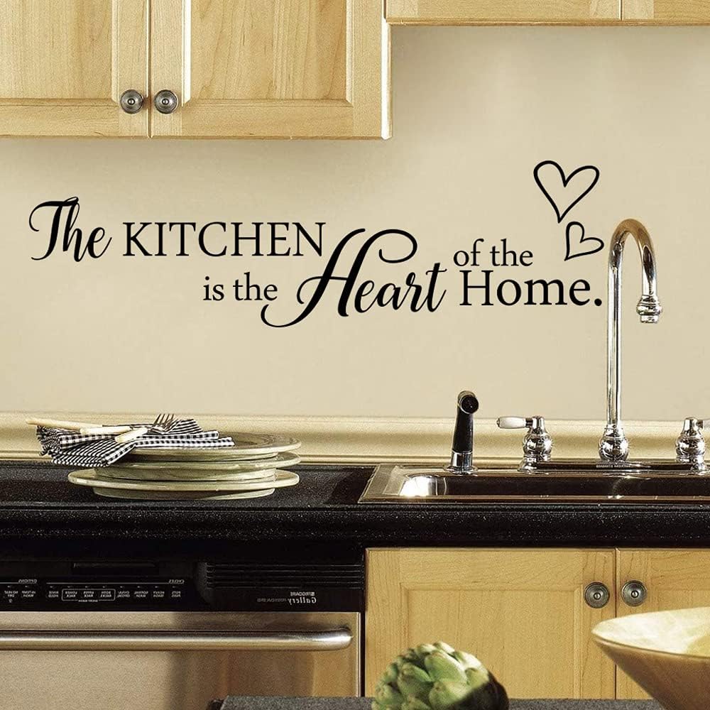 FlyWallD The Kitchen is The Heart of The Home Wall Decal Quotes Kitchen Signs Decor Kitchen Wall Stikcers Vinyl Art Saying  size 15x60 nc1030