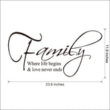 Family Where Life Begins and Love Never Ends Quote Decors Wall Saying Decals Quote for Home Wall Stickers Nursery Decor(5) size 30x60 dz011