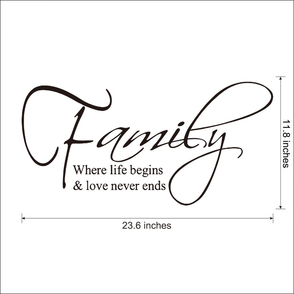 Family Where Life Begins and Love Never Ends Quote Decors Wall Saying Decals Quote for Home Wall Stickers Nursery Decor(5) size 30x60 dz011