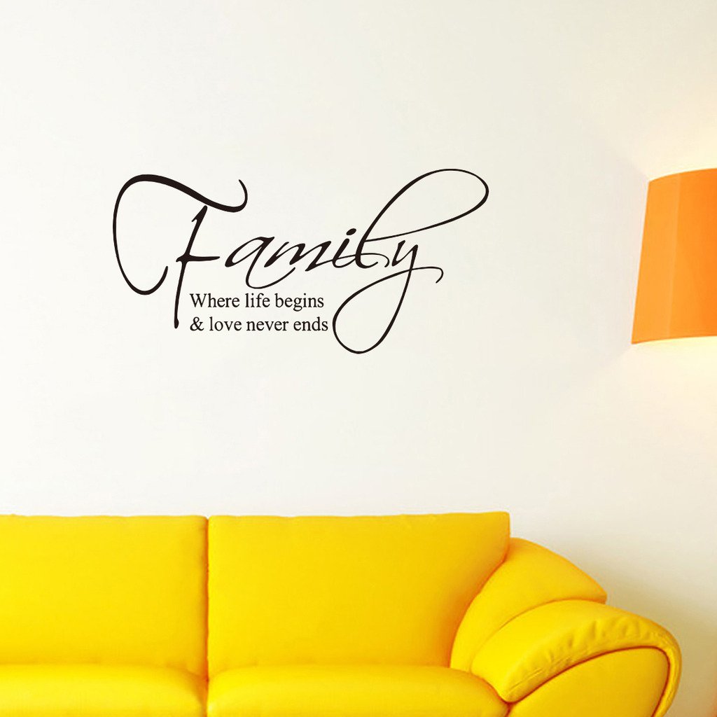 Family Where Life Begins and Love Never Ends Quote Decors Wall Saying Decals Quote for Home Wall Stickers Nursery Decor(5) size 30x60 dz011