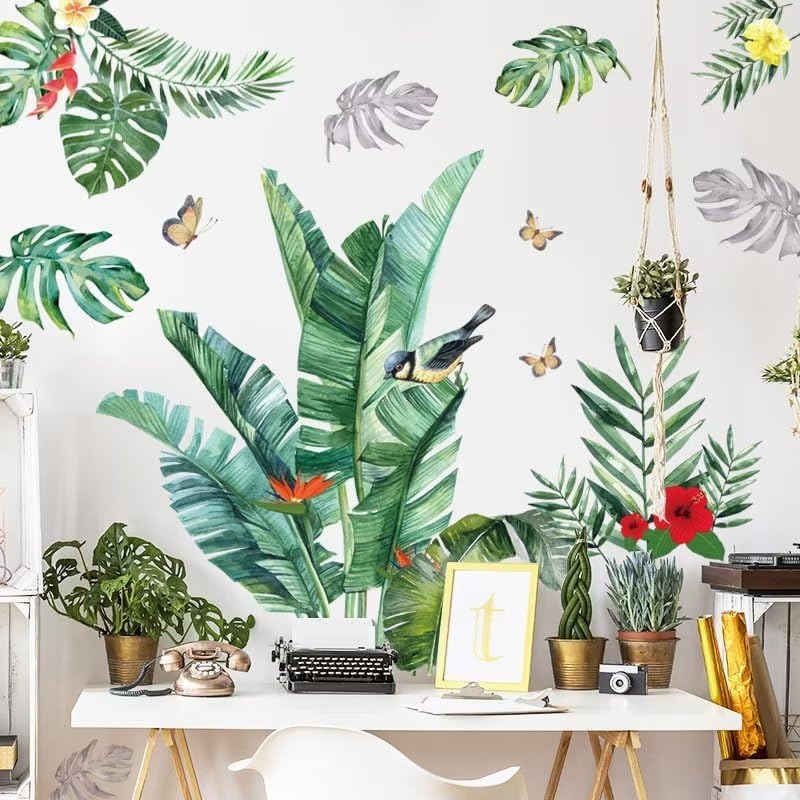 Greenery Leaves Wall Stickers Green Plants Wall Stickers Living Room Bedroom Office Wall Decoration size 60x90 nc023
