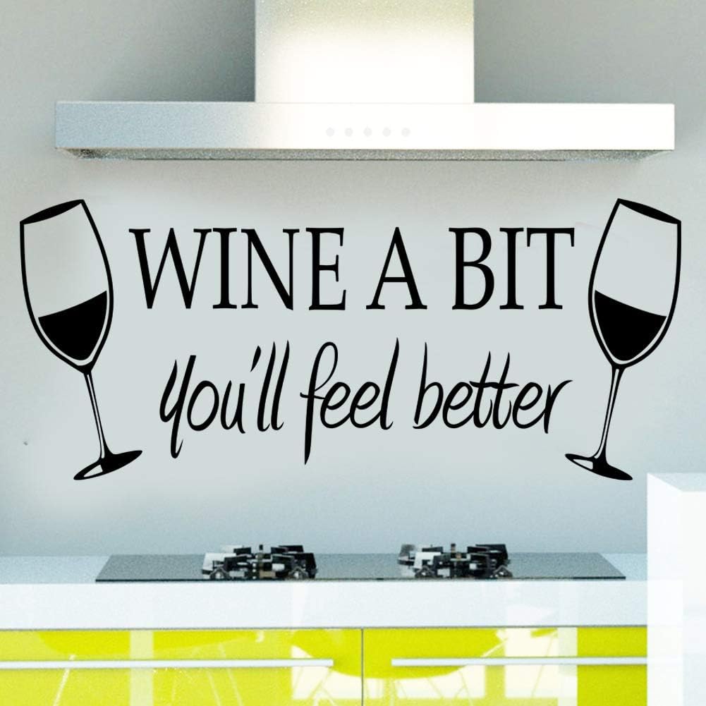 Wine a Bit You'll Feel Better Quote Letter Wall Sticker Vinyl Wall Decals Home Ars Removable Kitchen Dining Room Wall Decal Vinyl Home Décor black size 30x60 nc8209
